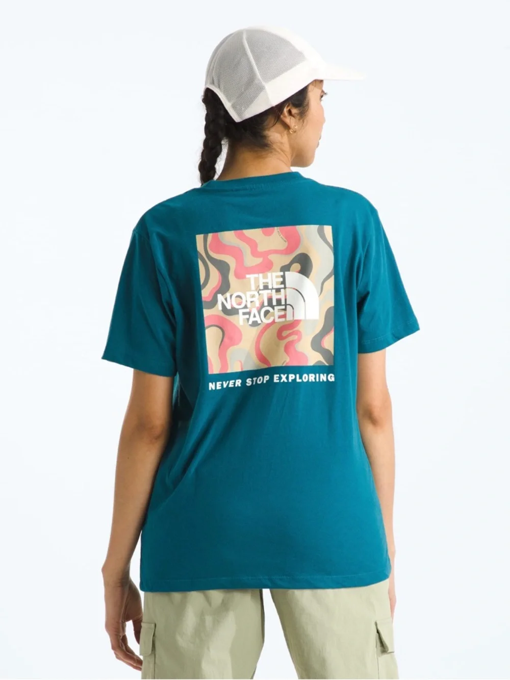 The North Face Teal Never Stop Exploring/NSE Box Tee 100% Cotton - Picture 1 of 9